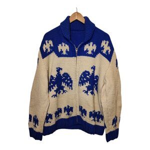 Vintage Thunderbird Sweater Wool Shawl Collar Cowichan Cardigan Sweater Full Zip